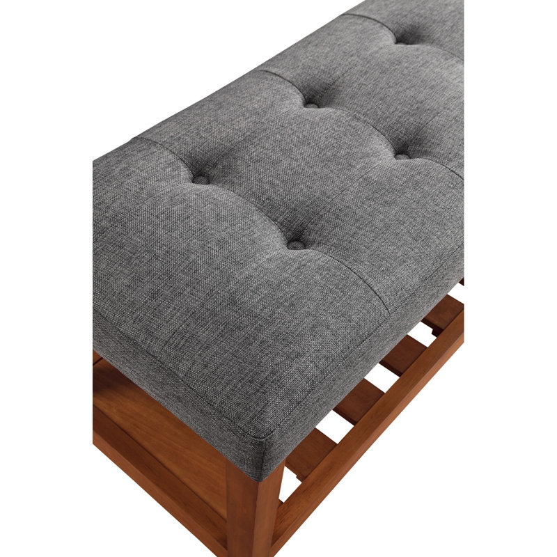 Charla Gray Fabric & Oak Finish Bench, Gray