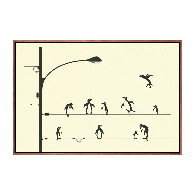 «Penguins on a Wire», art encadré, H 18 po x l 26 po x P 1,5 po, Classic Wood Framed Canvas