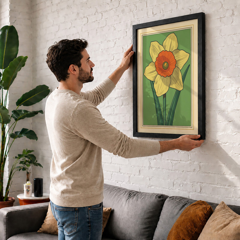 Daffodil Bold Botanical - Framed Print, Black, A3 - 42.0 x 29.7 cm