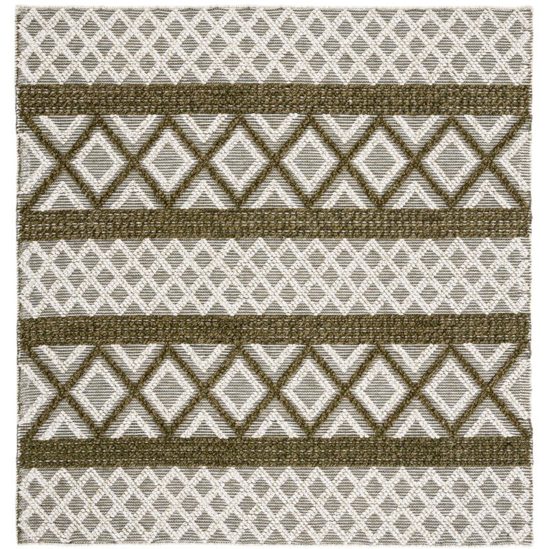 Geometric Hand-Woven Wool and Cotton Area Rug, Square 6'