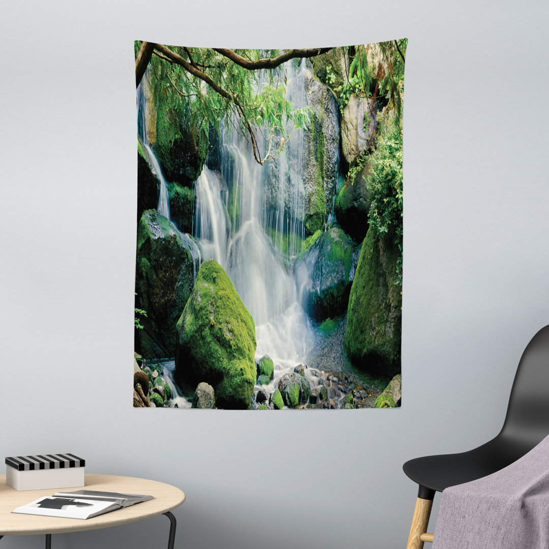 Wandteppich, Wasserfall fließt Rock, Nature Scene, Lime Green und Blau Grau