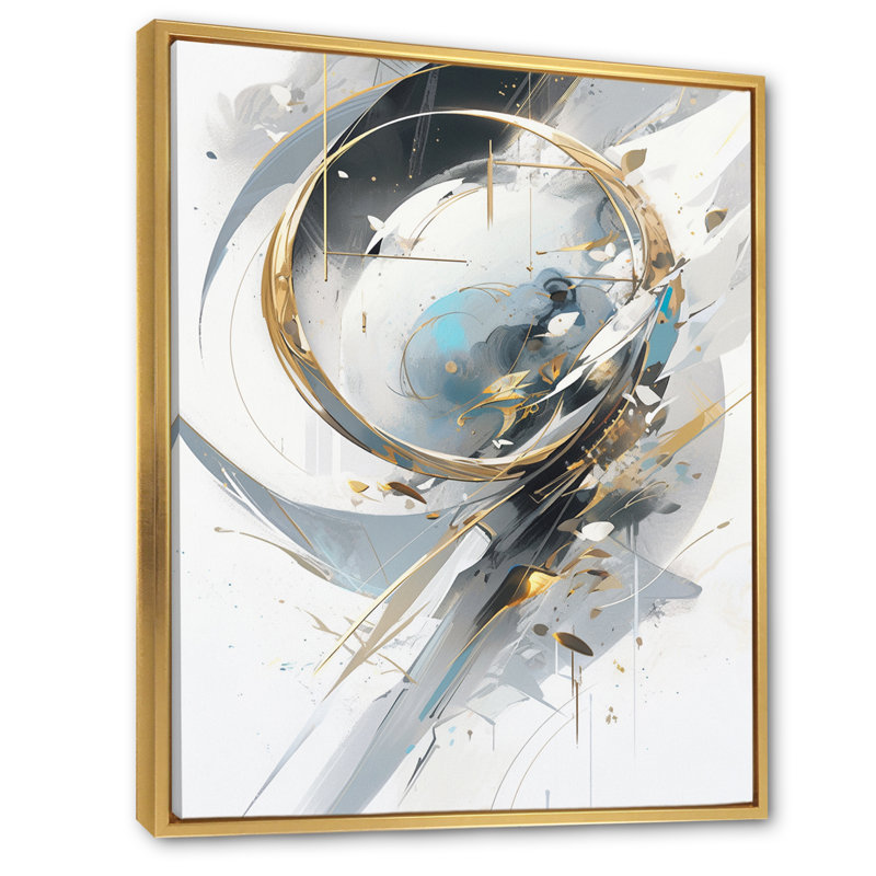 «Turquoise and Gold Mosaic Echoes I», reproduction d'art sur toile, Cadre flottant doré, H 32 po x l 16 po x P 1 po