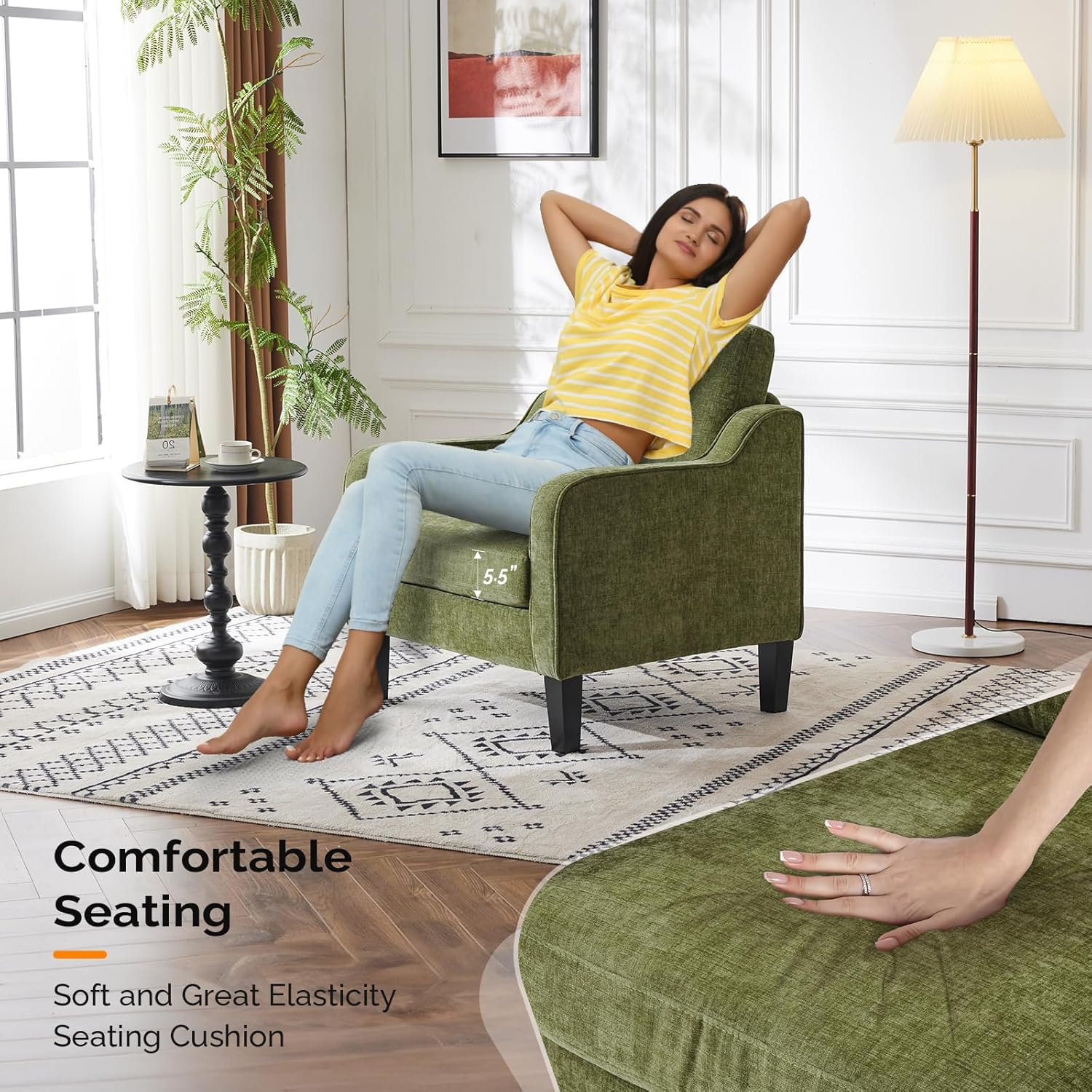 Ebern Designs Ferryhill Accent Chair for Living Room Chairs Olive Green