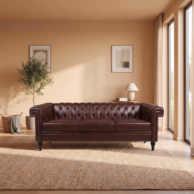 Canapé en cuir PU 83,6 po avec accoudoirs roulés et garniture cloutée 83,6 po