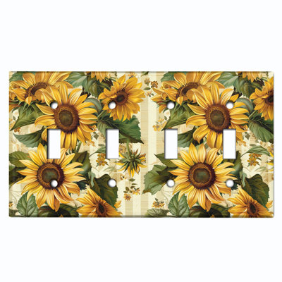 Couvercle de plaque d'interrupteur en métal; Bascule à 4 bandes US standard - tournesols rétro