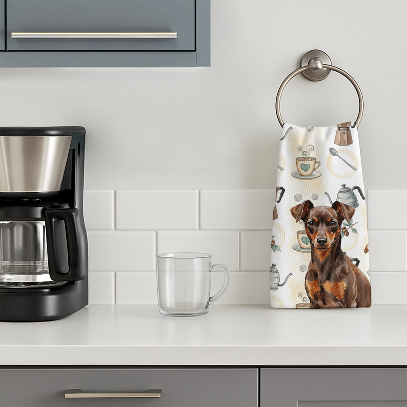 Chocolate and Rust Miniature Pinscher Min Pin Coffee Bar Kitchen Towel, Chocolate and Rust Miniature Pinscher Min Pin