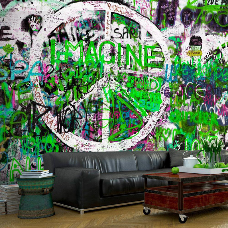 Murale Fredine non collée - Peace Street Art, L 8 pi x l 11,42 pi, Vert/blanc