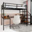 Lit mezzanine avec bureau en forme de L, grand espace de rangement, escalier et rampe continue pour une vie silencieuse et peu encombrante-218837243