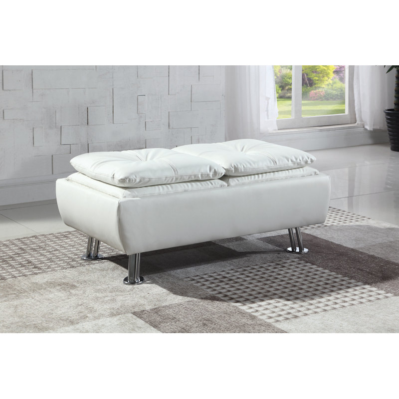 Repose-pieds de rangement rectangulaire touffeté 44,25" Adaya, Simili cuir blanc