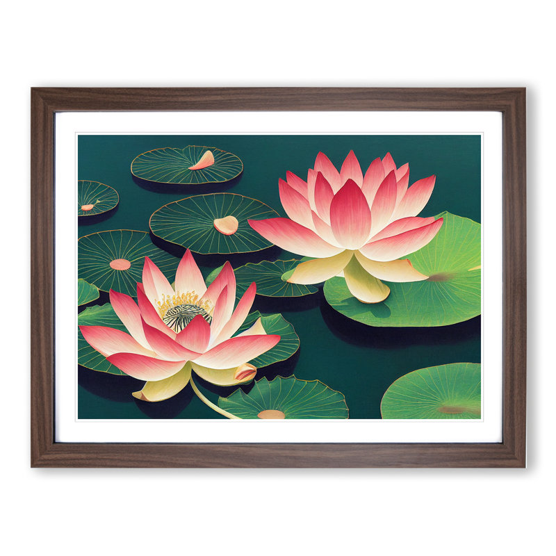 Tranquil Lotus Flowers - Framed Print, 25cm H x 34cm W x 2cm D, Walnut Framed