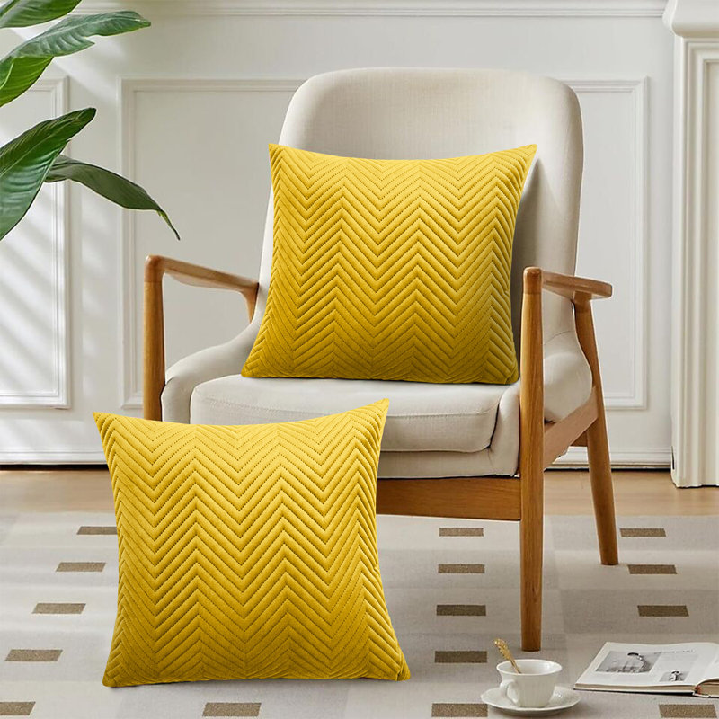 Embossed Velvet Cushion Cover (Pack of 2), Ochre