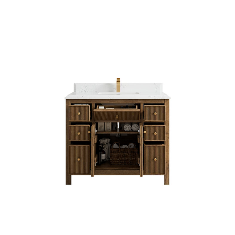 42'' Single Bathroom Vanity with Quartz Top, Empira White
