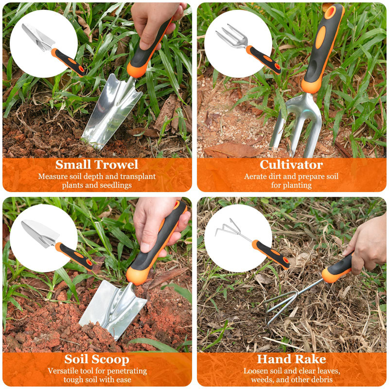 Ensemble d'outils de jardinage robustes en acier inoxydable