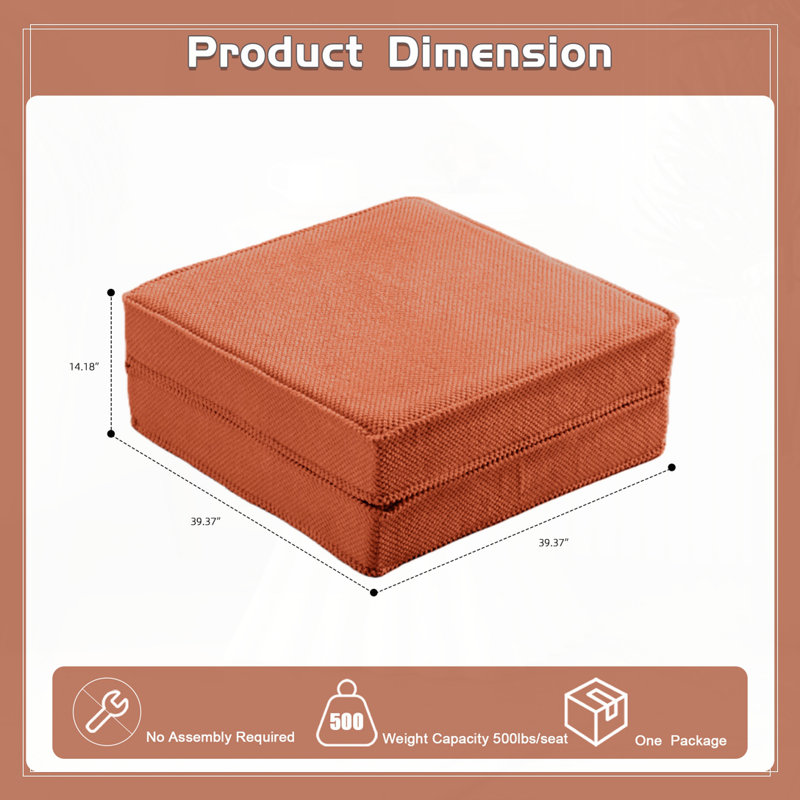 Circle Fleece Fabric,1 Ottoman, Orange