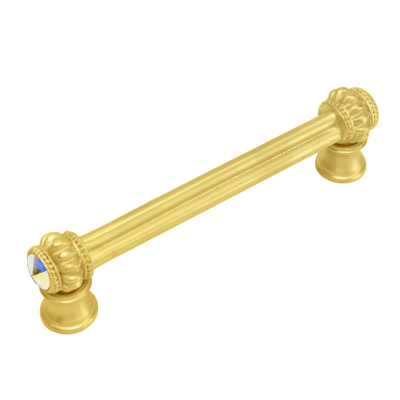Poignée double en cachemire avec pied évasé avec 2 cristaux Swarovski Aurore Boreale couleur mercure doré, 4"