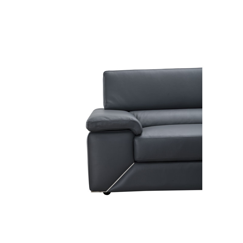 Leather Sectional, Right Hand Facing, Blue/Gray Genuine Leather