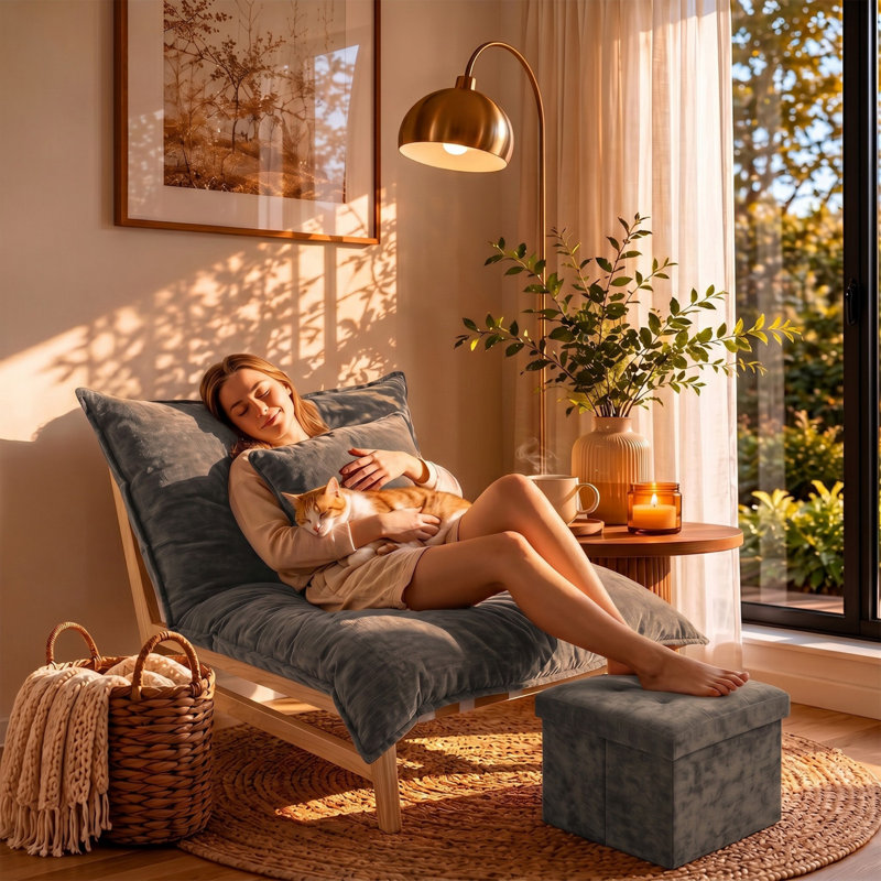 Chaise longue surdimensionnée rembourrée, Gris