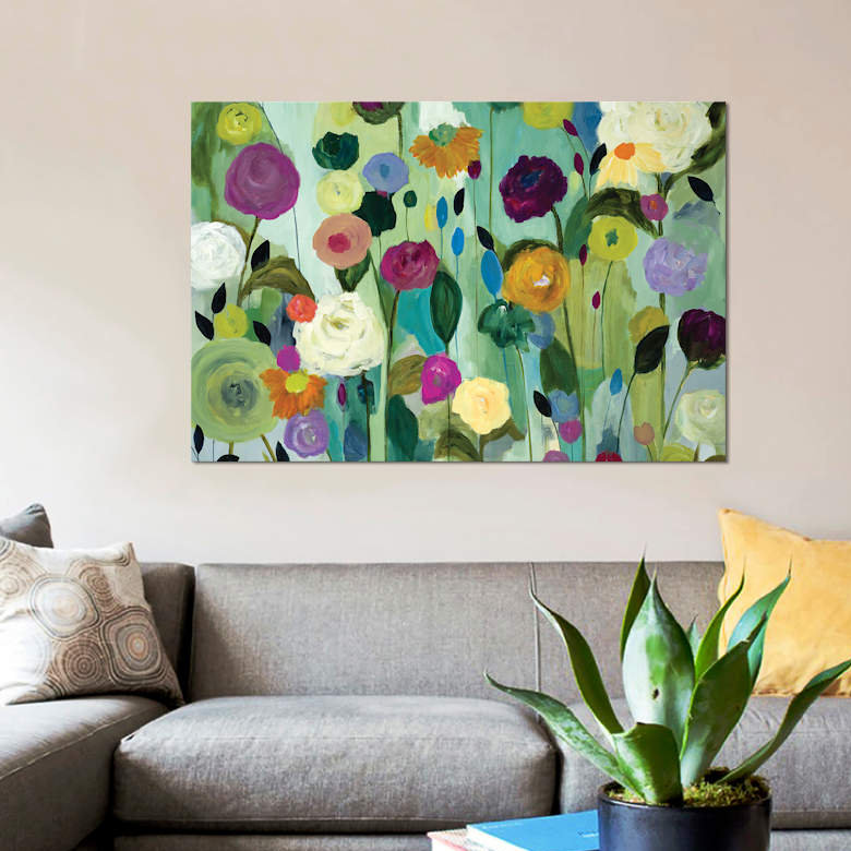 « âme florales », impression sur toile, H 18 po x l 26 po x P 1,5 po, Toile tendue, Pas de tapis