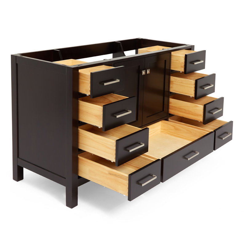 Cambridge 54'' W Single Bathroom Vanity Base, Brushed Nickel, Espresso