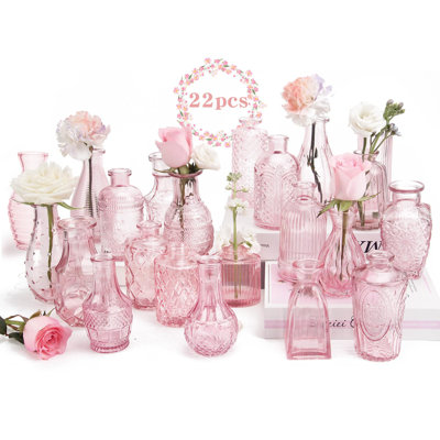 Paquet de 22 vases à fleurs en vrac - vases à fleurs pour décorations de mariage, vases en verre pour décorations de table, petits vases pour la maison, fête des mères, centres de table, fêtes, bureau