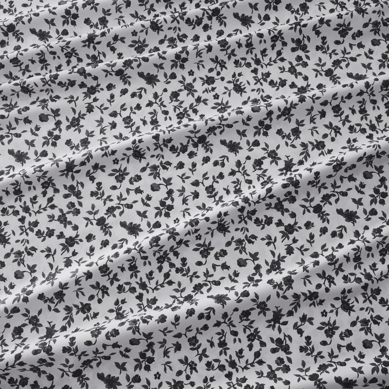 Queen Black Floral Microfiber Wrinkle Proof Sheet Set