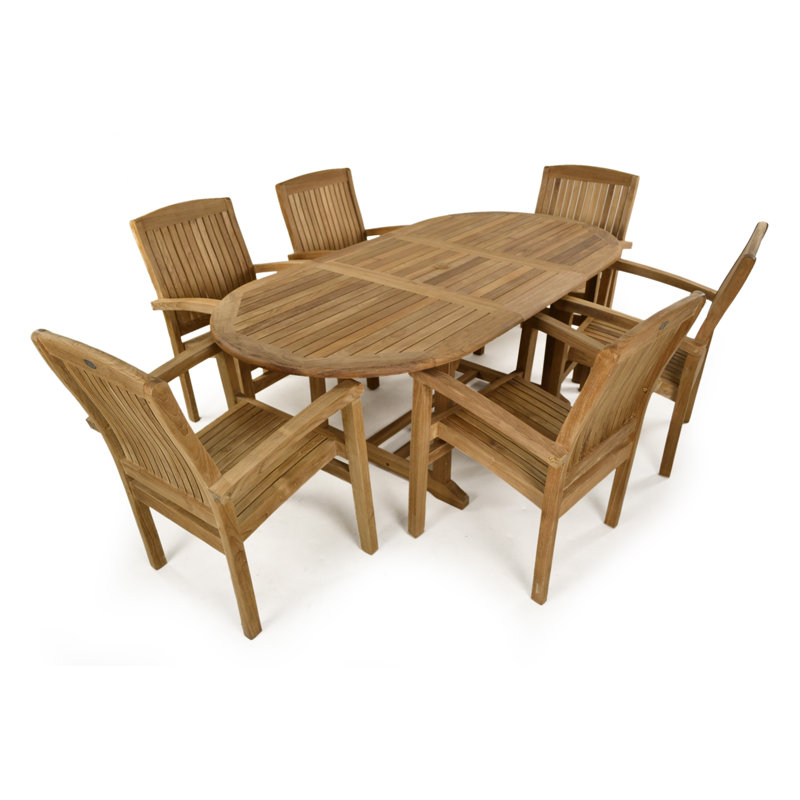 6 - Person Teak Patio Dining Set with Oval Table , Cushions Included