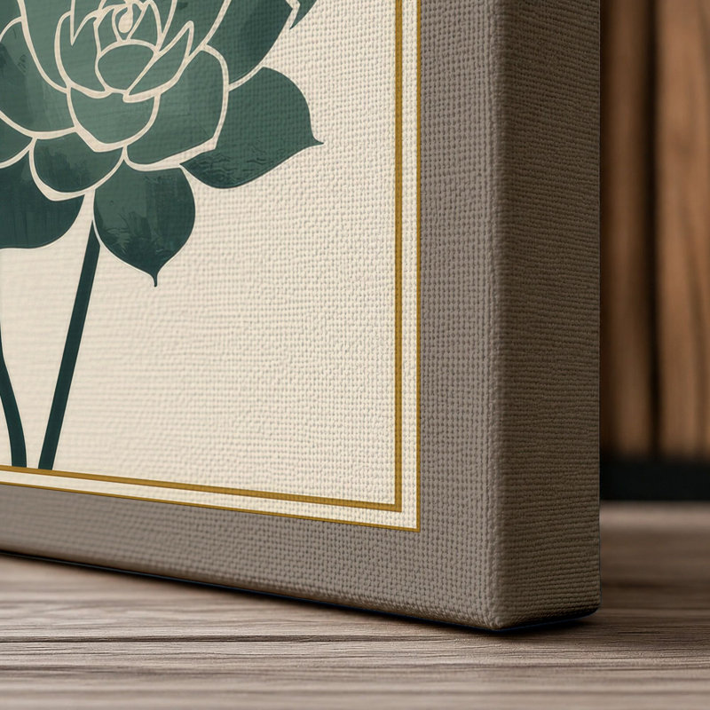 Layered Lotus Blooms Botanical - Wrapped Canvas, 18x12 - 45.7 x 30.5 cm, Taupe Border