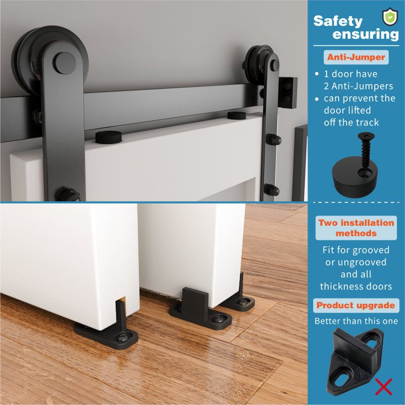 Matte Black Double Barn Door Hardware Track Kit with I-Strap Rollers