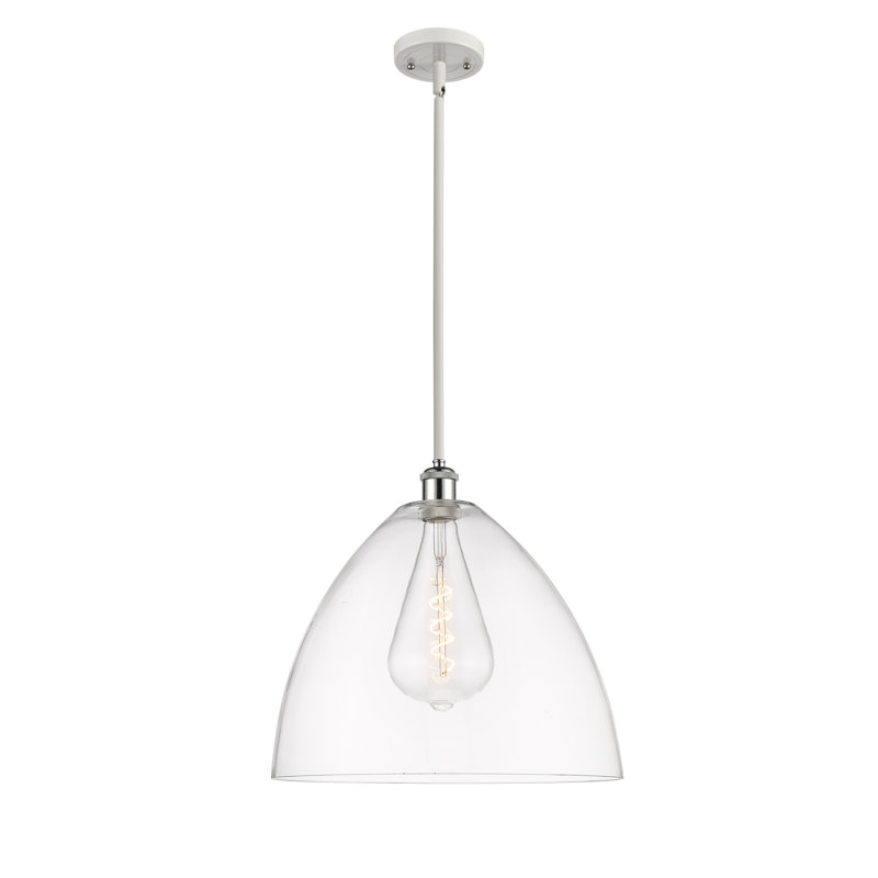 Luminaire suspendu en forme de globe à 1 lumière Alonta, Transparent, H 49,75 po x l 16 po x P 16 po, Blanc / chrome poli