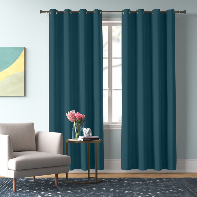 Kennith Sateen Room Darkening Curtain Pair, 52" W x 84" L, Sapphire Teal