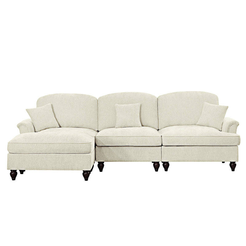 Canapé modulaire modulaire avec repose-pieds mobile et jupes à plis à volants amovibles, Beige / Blanc, 3