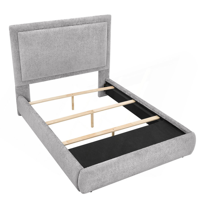 Base de lit luxueuse de 1 pièce revêtue de tissu de chenille doux avec une tête de lit haute et un pied de lit épuré doté de fonctionnalités intégrées offrant un rangement dissimulé