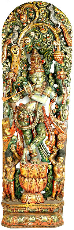 Venugopala sous un arbre Kadambo avec deux Gopis