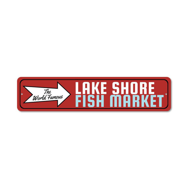 Enseigne en aluminium «World Famous Fish Market», H 4 po x l 18 po x P 0,04 po