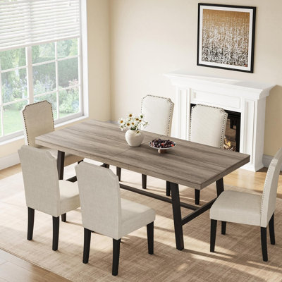 Industrial Dining Table for 6-8 People, Long Kitchen Table with Sturdy Metal Frame
