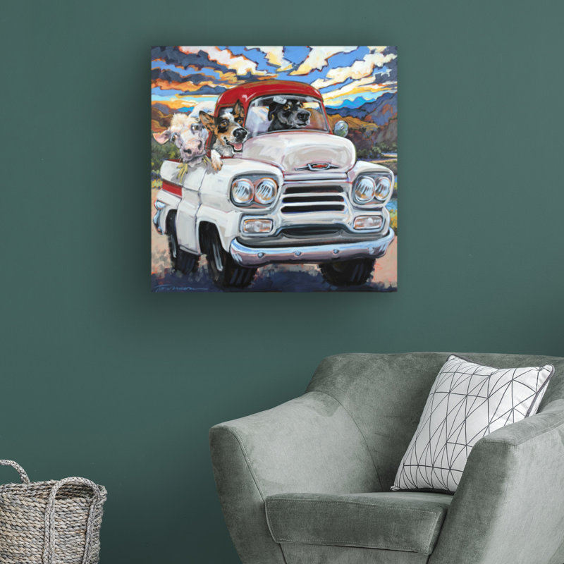 «Catch Drive» par CR Townsend - peinture sur toile tendue, H 18 po x l 18 po x P 2 po