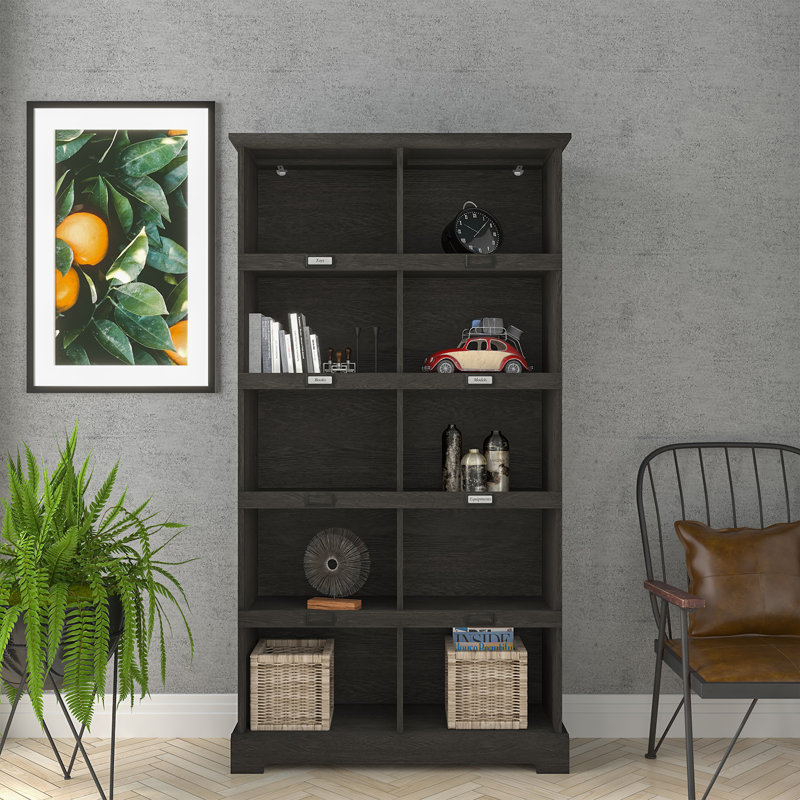 61.8'' H x 33'' W Cube Bookcase, Dark Gray Oak