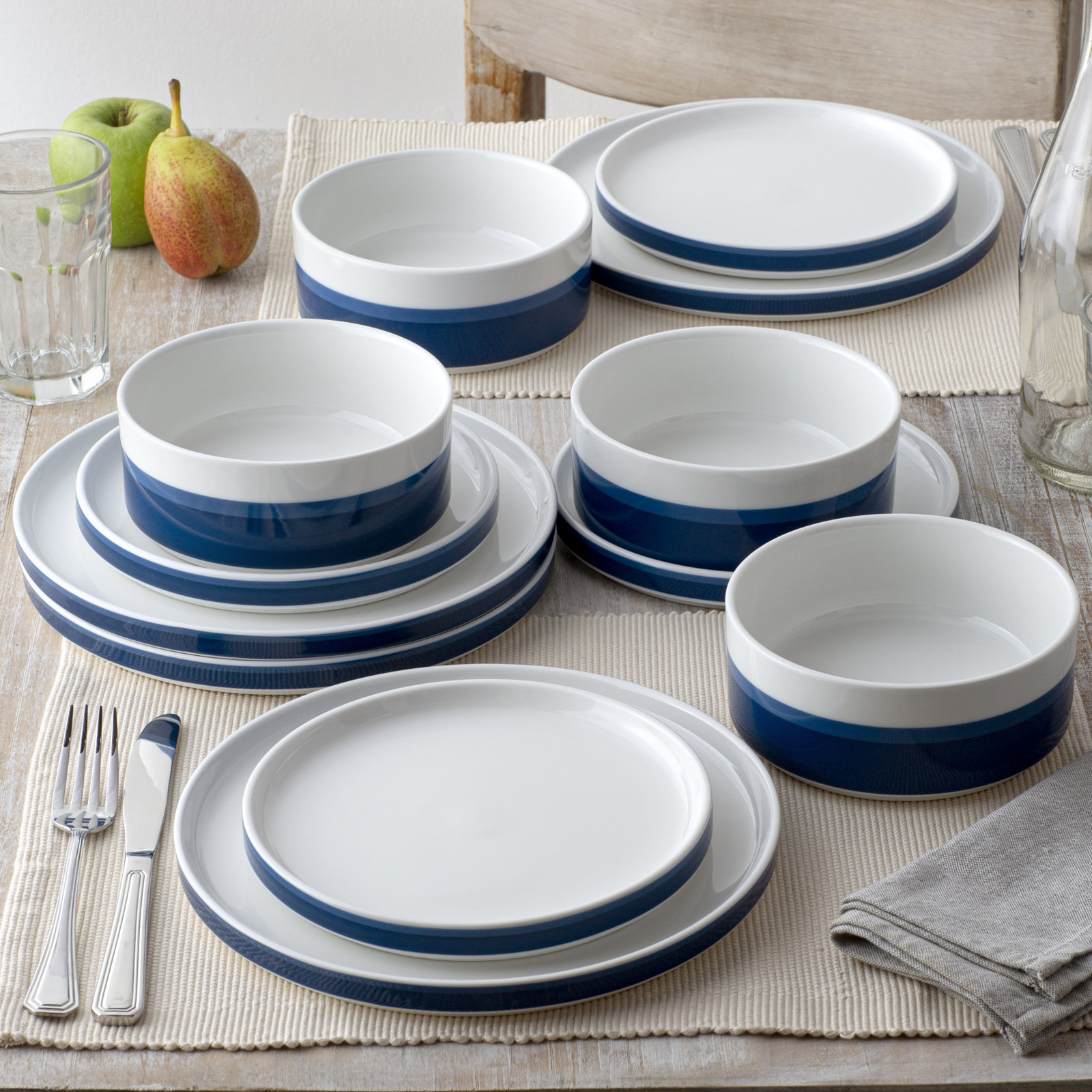 ColorStax Porcelain Dinnerware Set - Service for 4, Blue