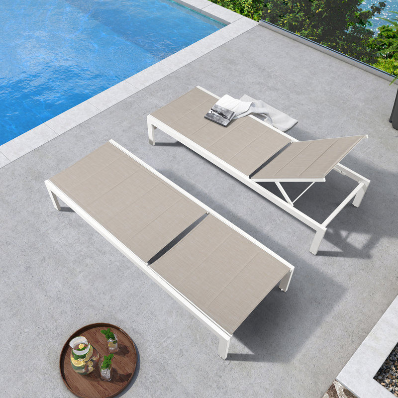 Nanafalia Aluminum 77.5" Long Reclining Single Chaise, Beige