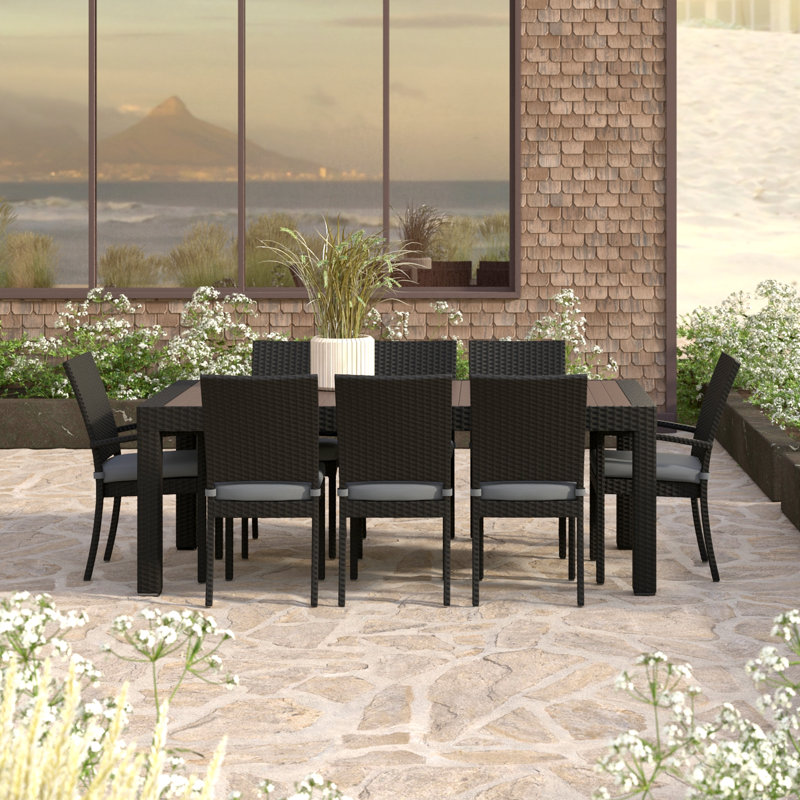 8 Piece Sunbrella Outdoor Patio Dining Chairs, Brown, Gray