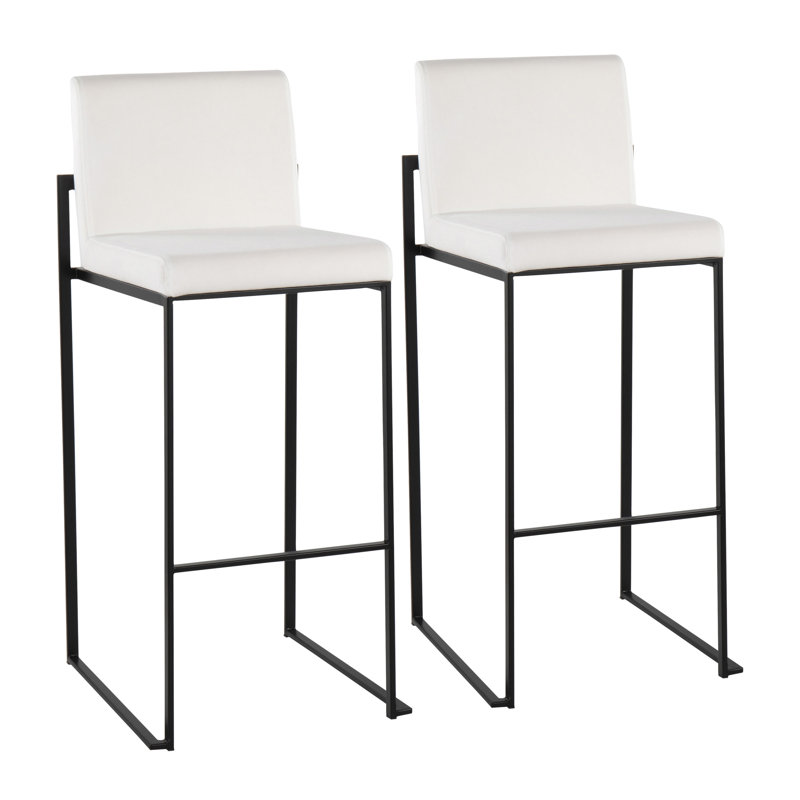 Ensemble de 2 tabourets de bar contemporains en velours à haut dossier avec structure en acier noir, chaises de comptoir à hauteur fixe pour îlot de cuisine