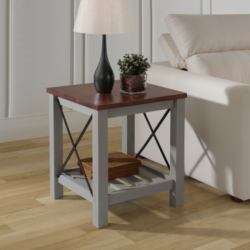 Solid Wood End Table, Grey