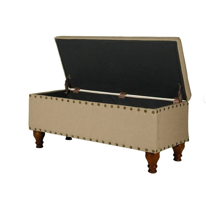 Collantes Upholstered Storage Bench, Tan/Brushed Brass Nailhead