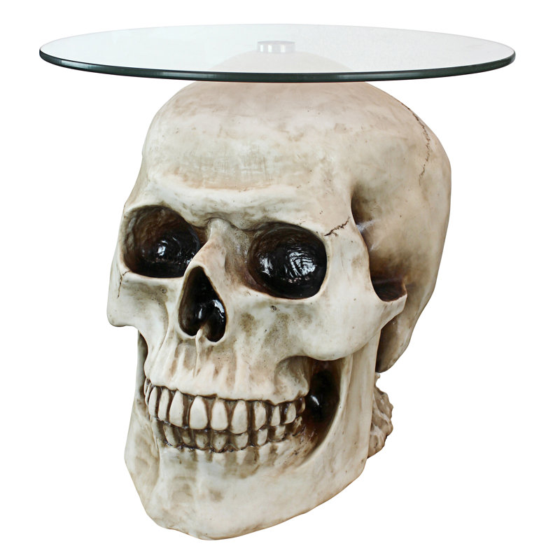 Table de bout en verre à tête de mort perdue, Ivoire ancien