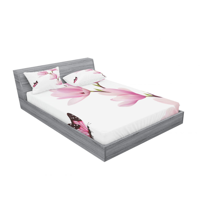 Microfiber Floral Sheet Set, Queen Sheet Set with Fitted Sheet