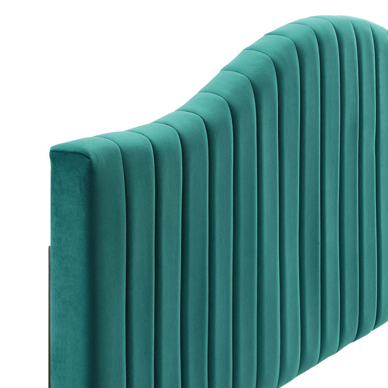 Brielle Channel Tufted Performance Velvet Headboard, Queen, Teal Plainweave