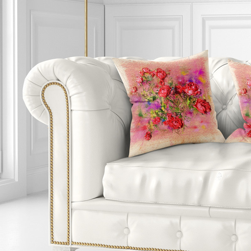Roses pastel craie - coussin imprimé floral, 16 po x 1 po, Coussin décoratif