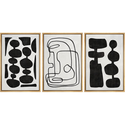 " Retro Mid-Century Boho Duotone Collage Abstract Shapes Illustrations " 3 - Pieces Painting Print