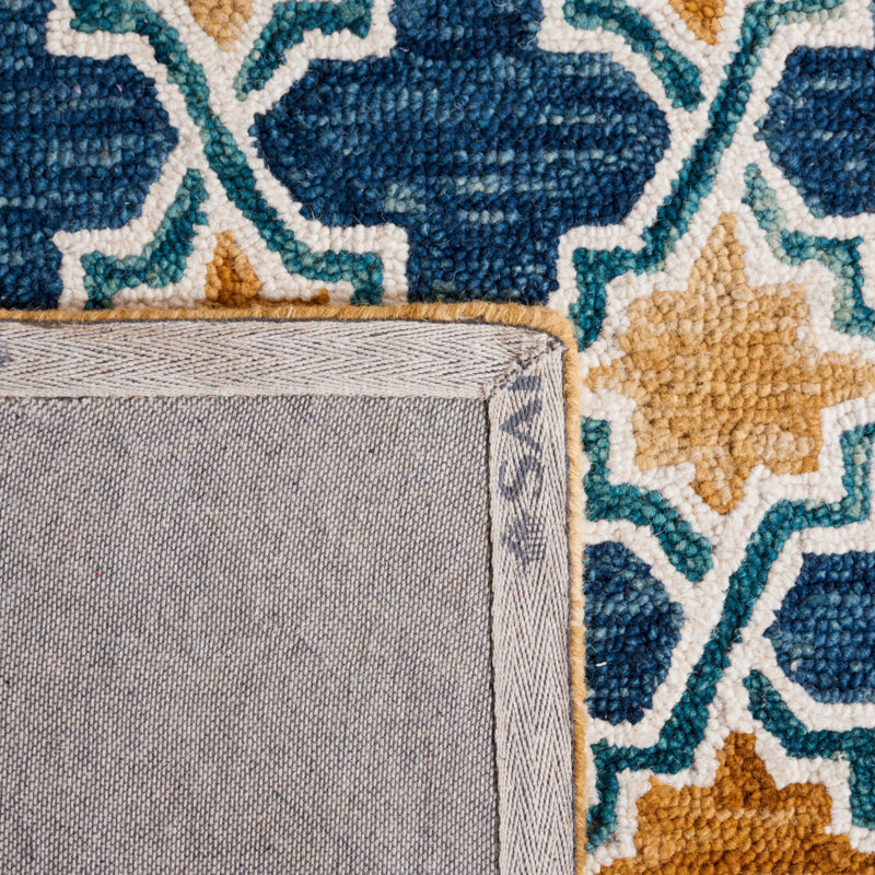 Hand Tufted Wool/Cotton Southwestern Rug in Navy/Yellow, Square 5'