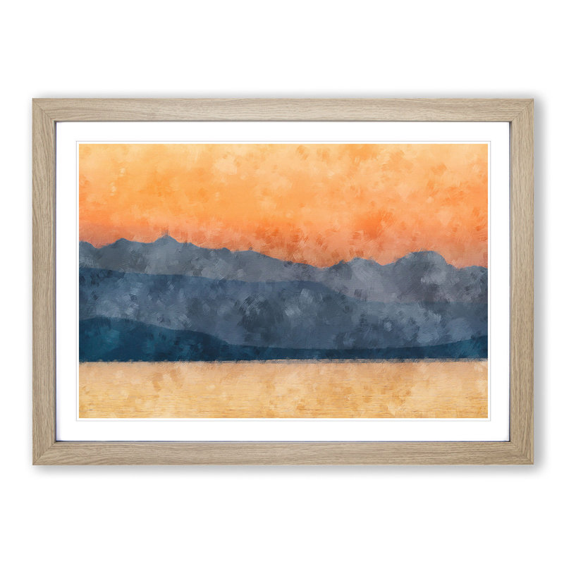 Orange Sunset in Greece - Picture Frame Graphic Art Print, 33cm H x 45cm W x 2cm D, Oak Framed